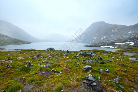 北挪威山泉苔原谷和小湖图片