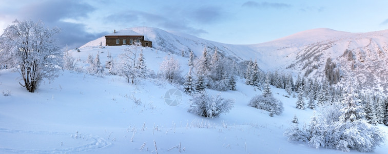 早安前冬季山地风景乌克兰喀尔巴阡山图片
