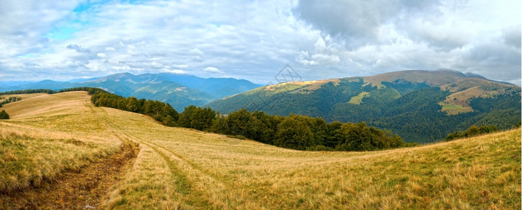 喀尔巴阡山脉乌克兰秋季风景与乡村公路全景图片