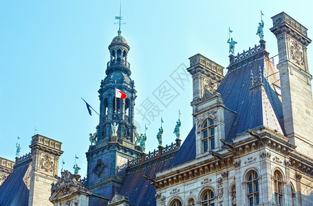 法国巴黎市政厅德维尔酒店顶楼建于1538年792年重建TheodoreBallu和EdouardDeperthes建筑师图片