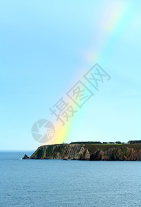 石梅湾大西洋夏季晚上岩石海岸景观靠近LuarcaAsturiasBiscay湾西班牙背景