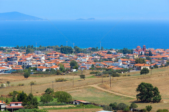 美丽的夏季海岸风景与农村色雅典半岛Halkidiki希腊图片