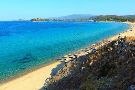 TraniAmmouda海滩奥摩斯帕纳吉亚哈尔基迪希腊的夏季海景顶端图片