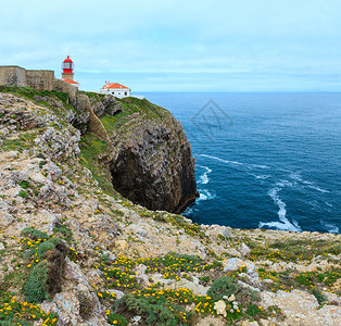 圣文森特角灯塔位于葡萄牙南部阿尔加夫的萨格雷斯市夏季大西洋海岸观光两针缝合图像图片