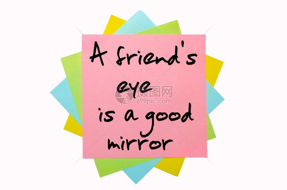 文字朋友的眼睛是一模样的好镜子用手写在一堆彩色粘贴笔记上图片