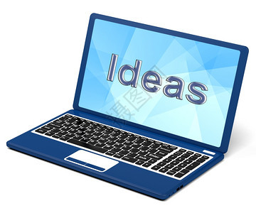 笔记本电脑屏幕上的想法文字显示创意笔记本电脑屏幕上的想法文字显示创意背景图片