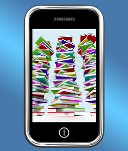 以书本堆叠的移动电话显示在线知识以书堆的移动电话显示在线知识图片