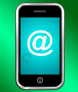 带有At标志的手机用于发送电子邮件或联系带有At标志的手机显示发送电子邮件或联系背景图片