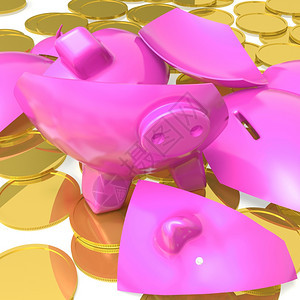 破碎的小猪银行显示到期付款或储蓄图片