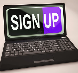 在笔记本电脑显示上签名按键网站注册或订阅图片