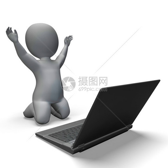 笔记本电脑和字符显示浏览互联网在线图片