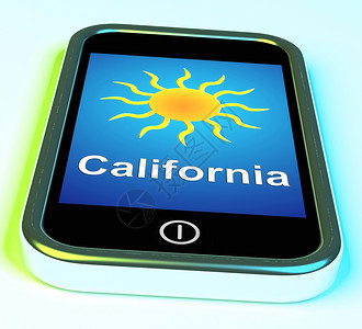 移动智能手机显示阳光天气预报加利福尼亚州和太阳在电话上意味着金州大天气图片