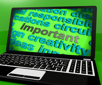 笔记本电脑上的技术文字软件和高科技重要屏幕意味着重大关键或优先图片
