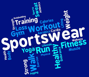 Sportswear表示运动和服装文本的单词图片