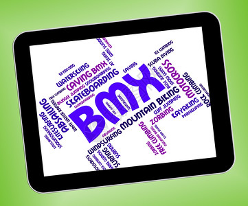 Bmx自行车单词显示文字和骑背景图片