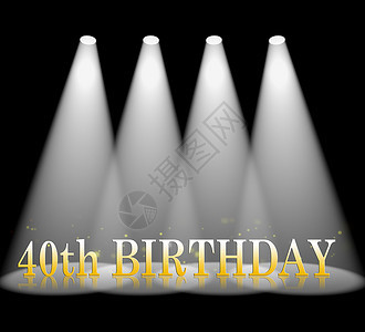 黑色一行四个白亮点用于突出显示产品四十岁生日意味着光束和庆典背景图片