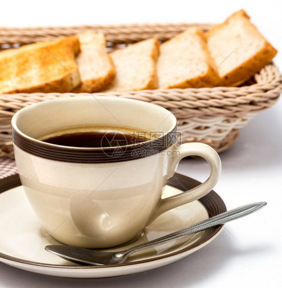 咖啡和面包表示食时间和黑色图片