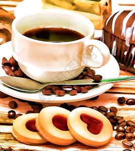 爱心饼干咖啡展示心肠和饼干图片