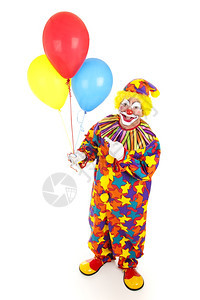 快乐的生日小丑拿着气球全身被白色隔绝图片