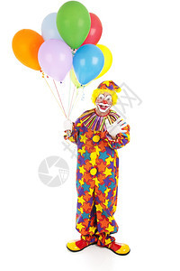 带着一堆气球的生日快乐小丑全身被隔离图片
