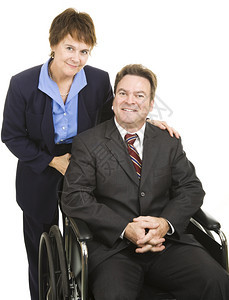 男女商业伙伴他坐轮椅被白人孤立图片