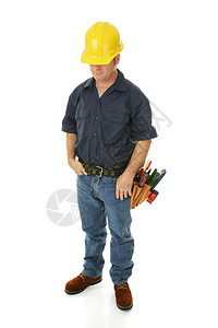 沮丧的被鄙视建筑工人好奇他的就业前景图片