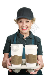 一位在咖啡店工作的高级美女白的孤立无援图片