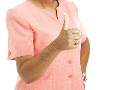 族裔商业女人用拇指举牌孤立在白色上图片