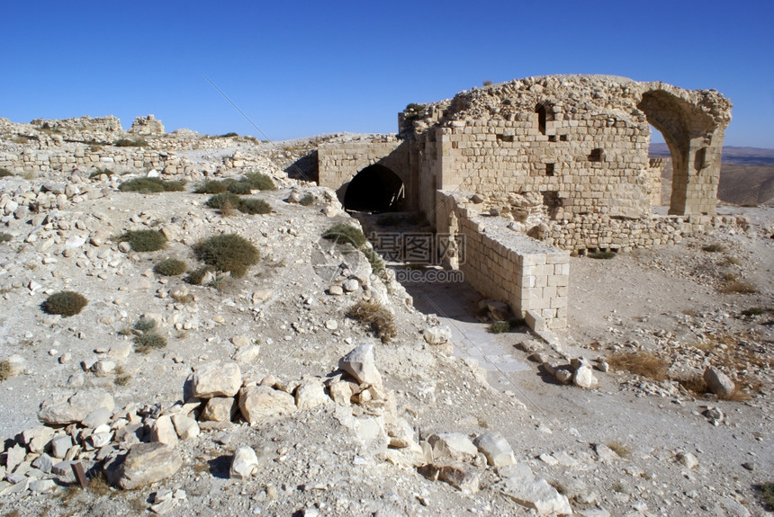 约旦shobak沙漠山顶的废墟