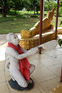 老挝万象修道院的白猴子和金睡佛图片