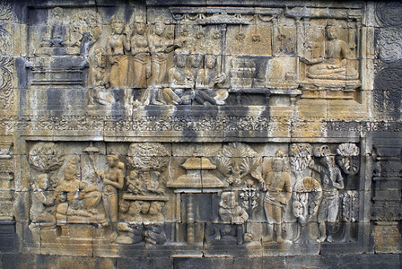Borobudur墙上的数字和故事图片