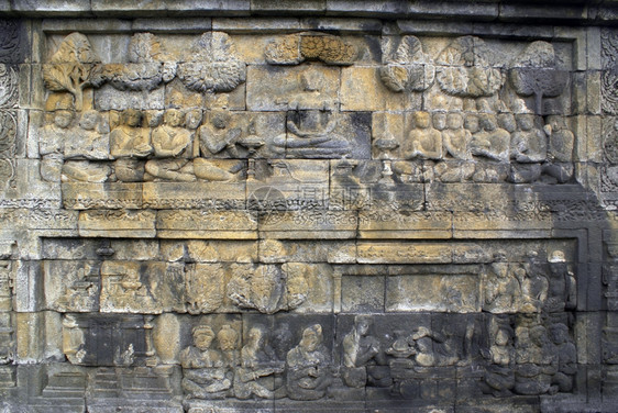 印度尼西亚爪哇博罗布杜尔的石墙图片