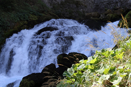 黑山塔雷峡谷的瀑布和绿草图片