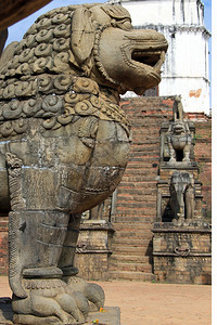 尼泊尔BhaktapurDurbar广场的狮子和大象图片