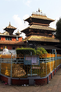 尼泊尔Patan的佛教寺庙和栅栏图片
