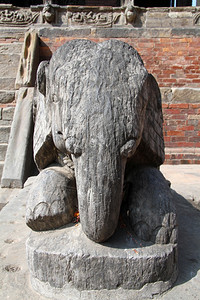 尼泊尔帕坦寺庙附近的石象图片