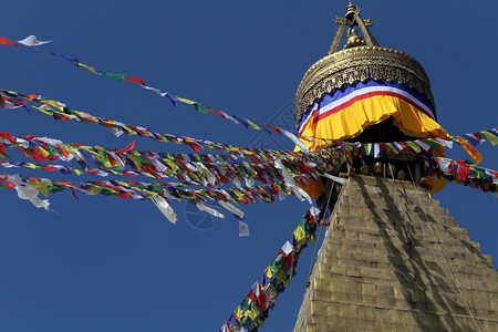 尼泊尔加德满都的StupaBodnath金顶图片