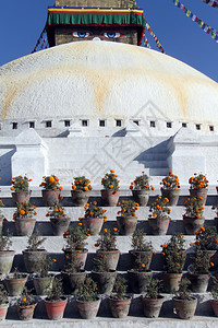 尼泊尔加德满都的StupaBodnath楼梯上图片