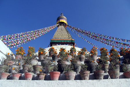 尼泊尔克什姆斯杜的花盆和佛塔图片