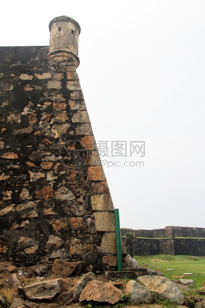 斯里兰卡加勒堡垒墙角的小塔楼图片
