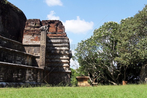 斯里兰卡米欣塔莱的砖塔和木兰树图片