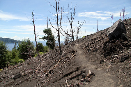 印度尼西亚克拉卡托火山坡上的足迹图片