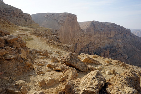 以色列内盖夫沙漠MakhteshKatan火山坑边缘的足迹图片