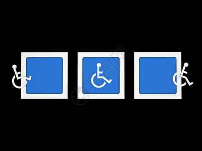 蓝色和白残疾人停车标志3DRender图片