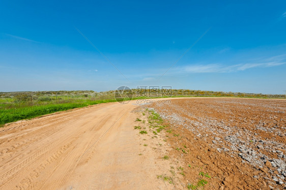 以色列犁田之间的泥土路春天图片