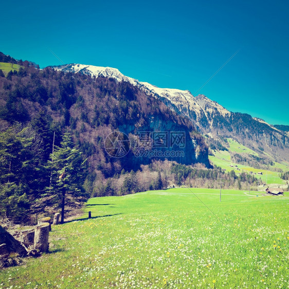 瑞士阿尔卑斯山小村庄高地Instagram效应图片