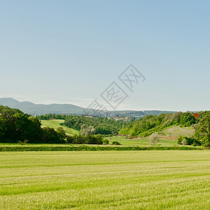 托斯卡纳绿坡草地上的村庄图片