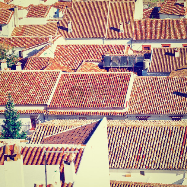 西班牙城市格拉萨莱玛红砖上的鸟眼观Instagram效应图片