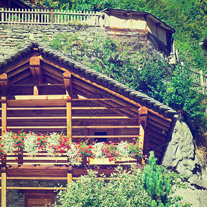 意大利阿尔卑斯山用鲜花装饰的木叶Instagram效应图片