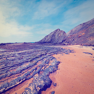 葡萄牙大西洋沿岸的黑岩Instagram效应图片